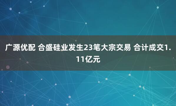 广源优配 合盛硅业发生23笔大宗交易 合计成交1.11亿元